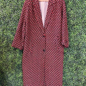 Vtg 70s Knit Wool Long Jacket // Balance Clothing Size 11 Vintage Fall Style Trench Coat New York Houndstooth Layers