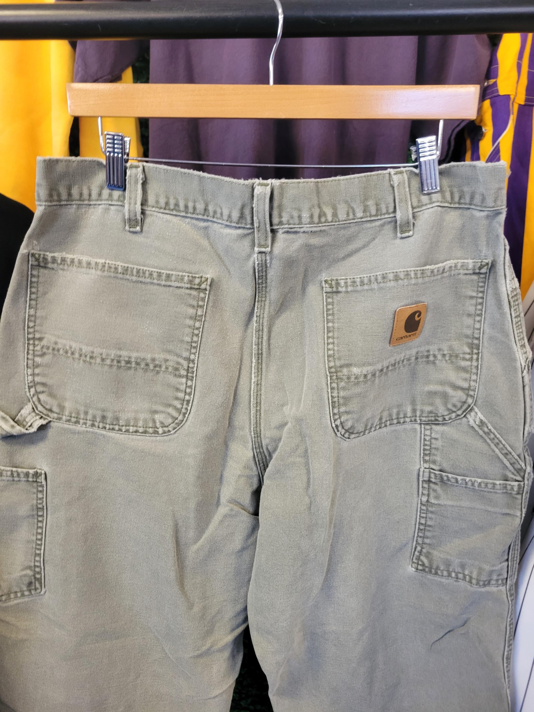 Vtg 90s CARHARTT CARPENTER PANTS Size 34 // Olive Green Cotton