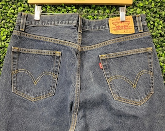 vtg LEVI STRAUSS 550 RED Tab Jeans 36 x 30 // medium dark wash blue denim pants straight relaxed fit distressed fade rare 90s casual vintage