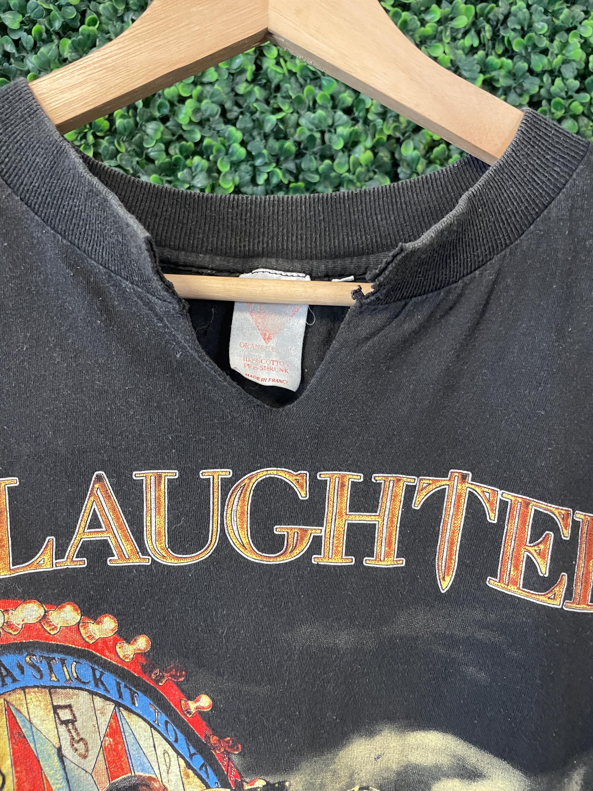 Vtg 90s SLAUGHTER ALBUM BAND Tee L // Rock Concert Chopped 