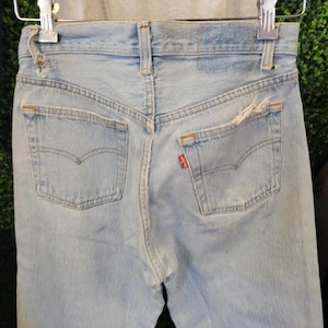 vtg 90s LEVIS RED TAB Jeans Size 29 // blue cotton denim light medium wash regular fit straight leg faded distressed button vintage pants