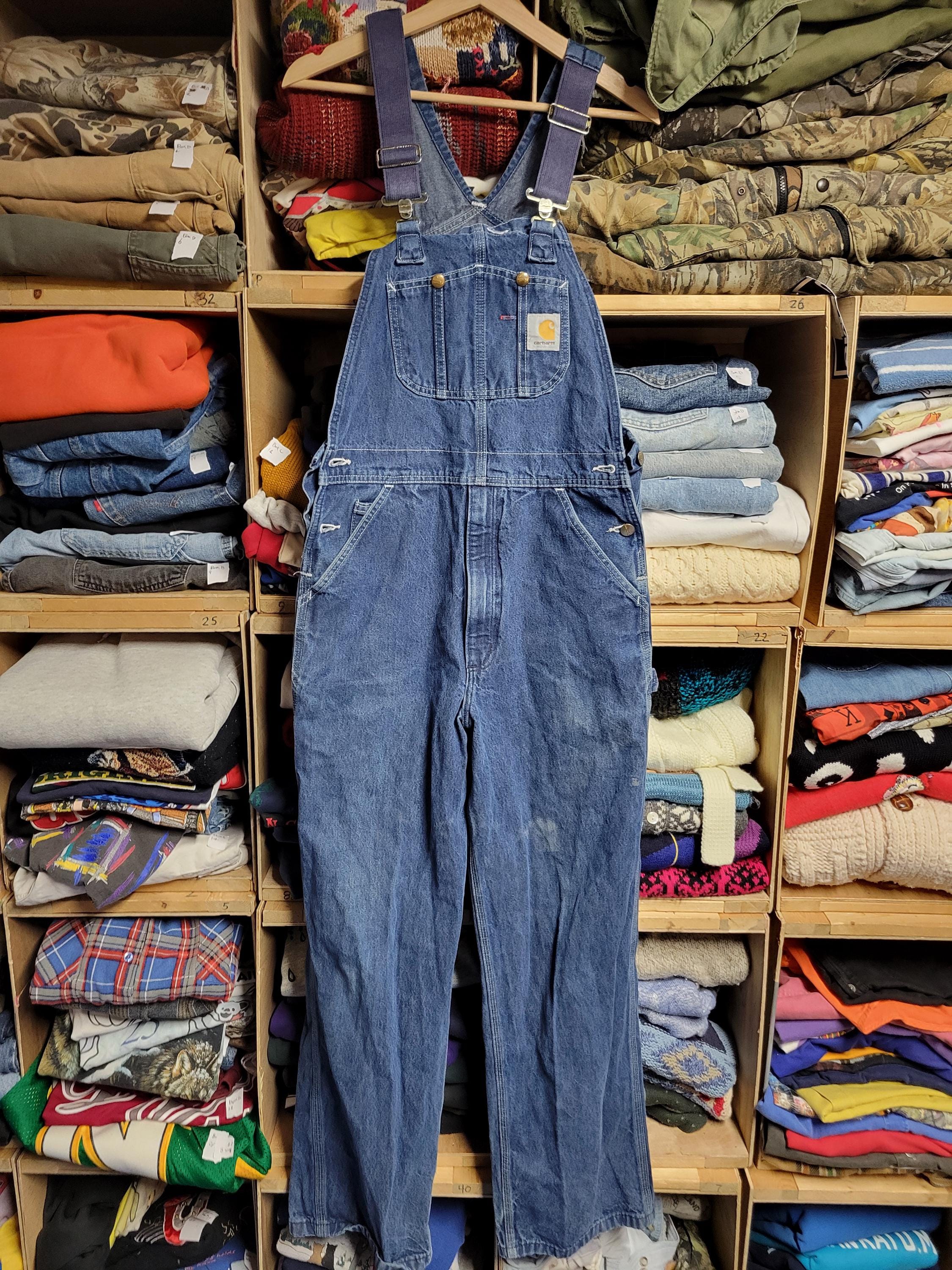 Vtg 90s CARHARTT DARK Wash DEMIN Overalls 32x29 // Vintage Farmer