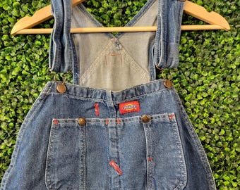vtg 90s DICKIES DARK Wash DEMIN Overalls Large // vintage farmer spring button utility workwear western streetwear pants baggy basic casual