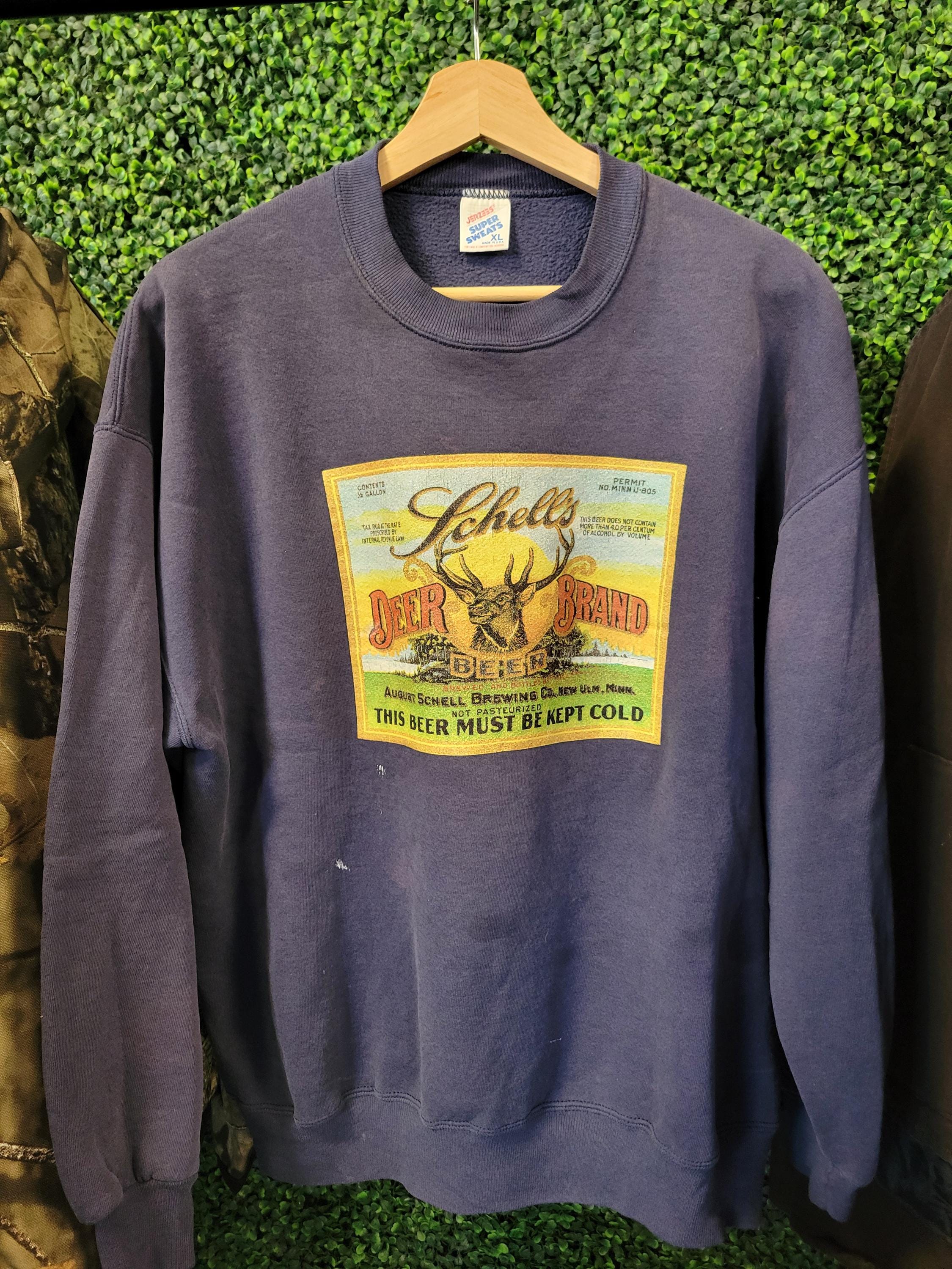 Vtg 90s SCHELLS BEER CREWNECK Xl // Faded Navy Blue Deer New Ulm