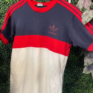 Vintage 70s Adidas 3 Striped V Neck T Shirt Adult Large