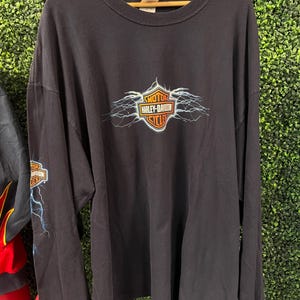 Vtg 90s HARLEY DAVIDSON LIGHTNING Long Sleeve Shirt 3xl // Navy