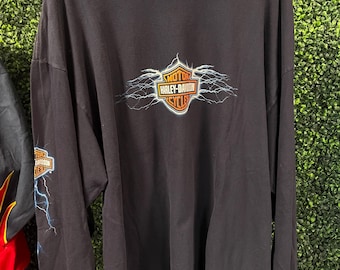 Vtg 90s HARLEY DAVIDSON LIGHTNING Long Sleeve Shirt 3xl // Navy
