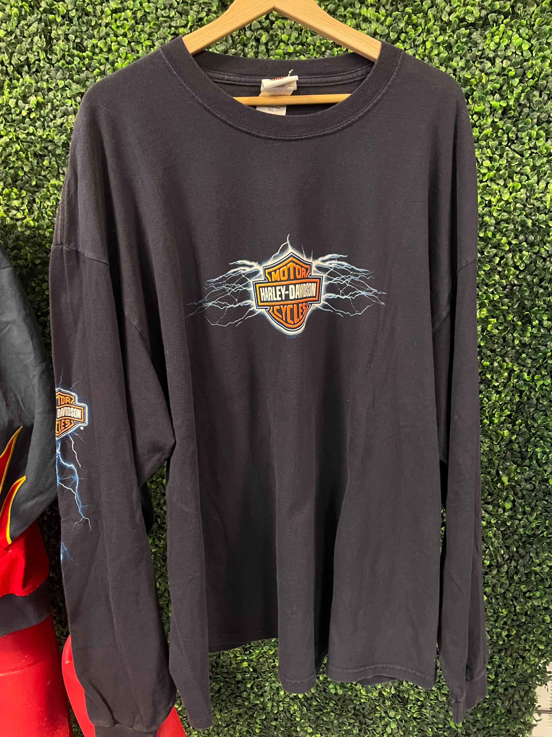 Vtg 90s HARLEY DAVIDSON LIGHTNING Long Sleeve Shirt 3xl // Navy