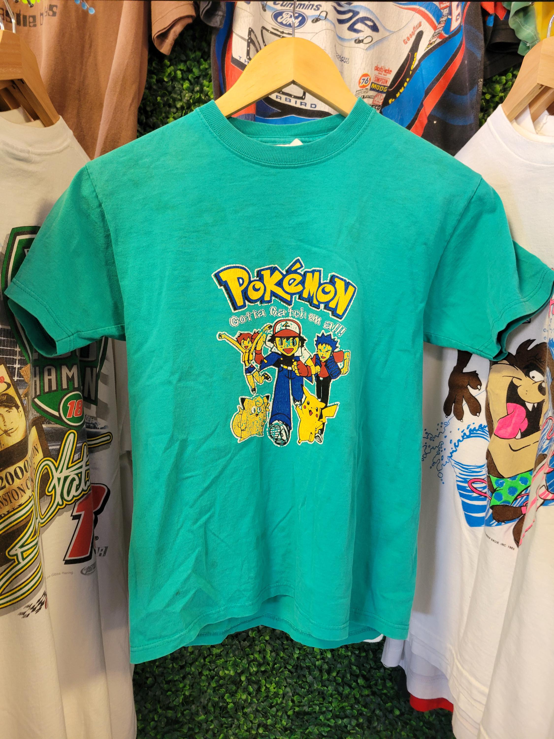 Vtg 90s POKEMON CARTOON ANIME Tee X-small // Teal Cotton