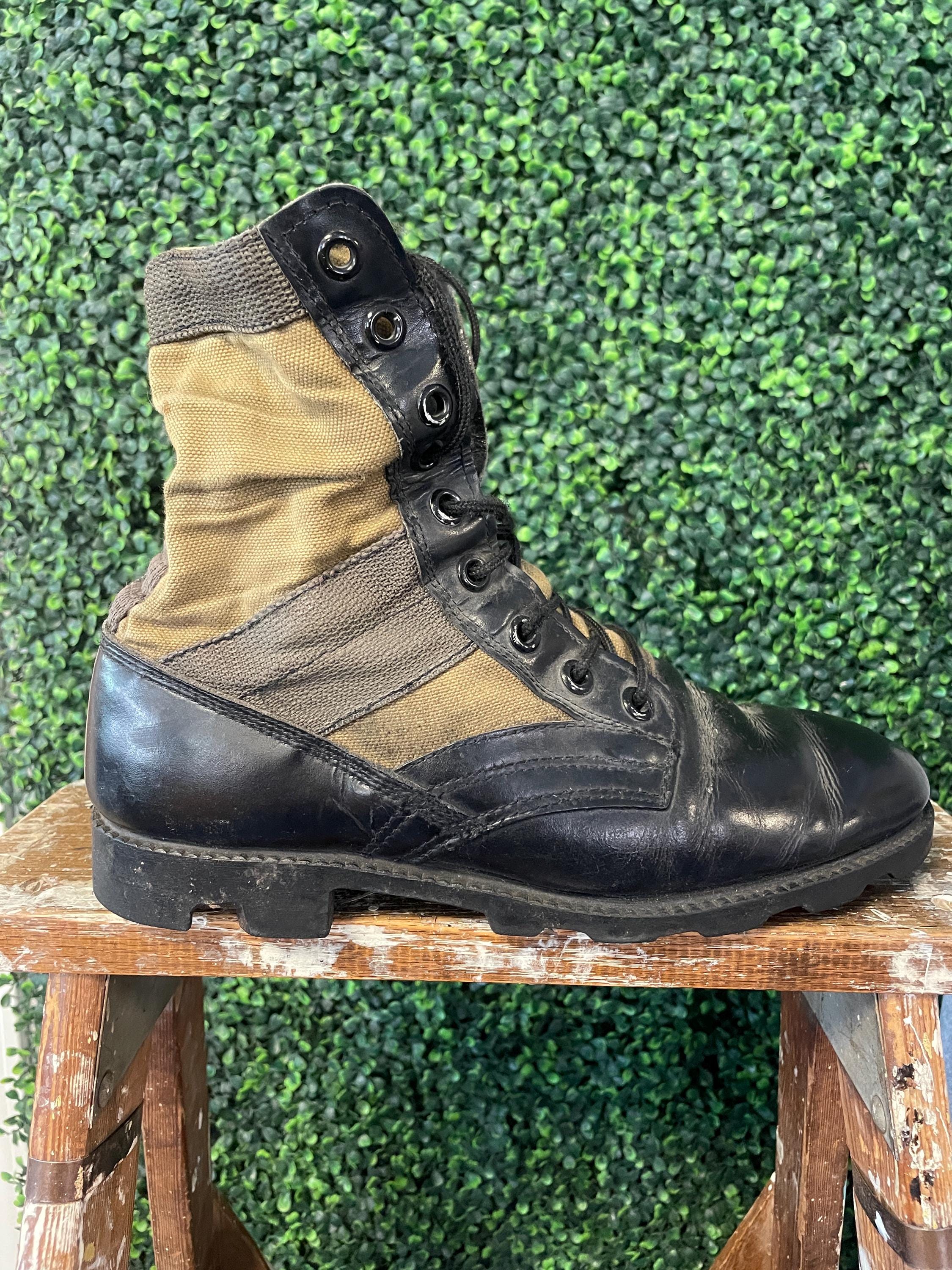 Vintage 80s Military Combat Boots: Black Leather, USA Made 10M