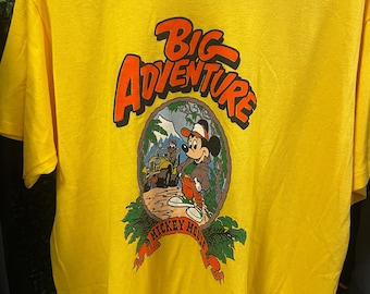 vtg 90s MICKEYS BIG ADVENTURE T-shirt Xl // vintage yellow walt disney company mouse movie cartoon mountainscape minnie goofy donald pluto