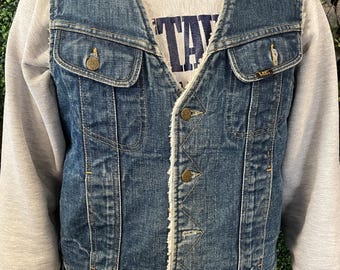 VTG LEE STORM RIDER z lat 80., kamizelka dżinsowa z podszewką Sherpa, rozmiar M/L, kurtka w stylu western, odzież robocza z lat 70., wiosenna, Levis, kowbojski rockabilly, dżins