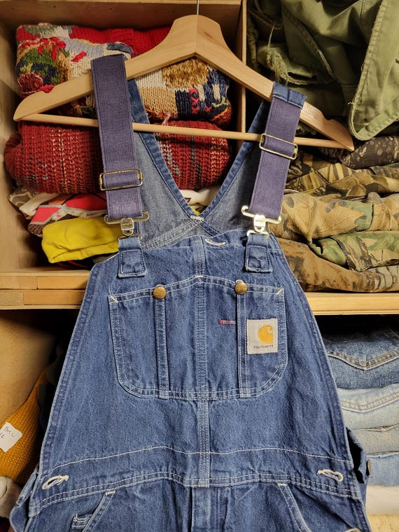 パンツ Carhartt Painted Denim Overalls Vtg 90s CARHARTT DARK Wash DEMIN Overalls 32x29 // Vintage Farmer