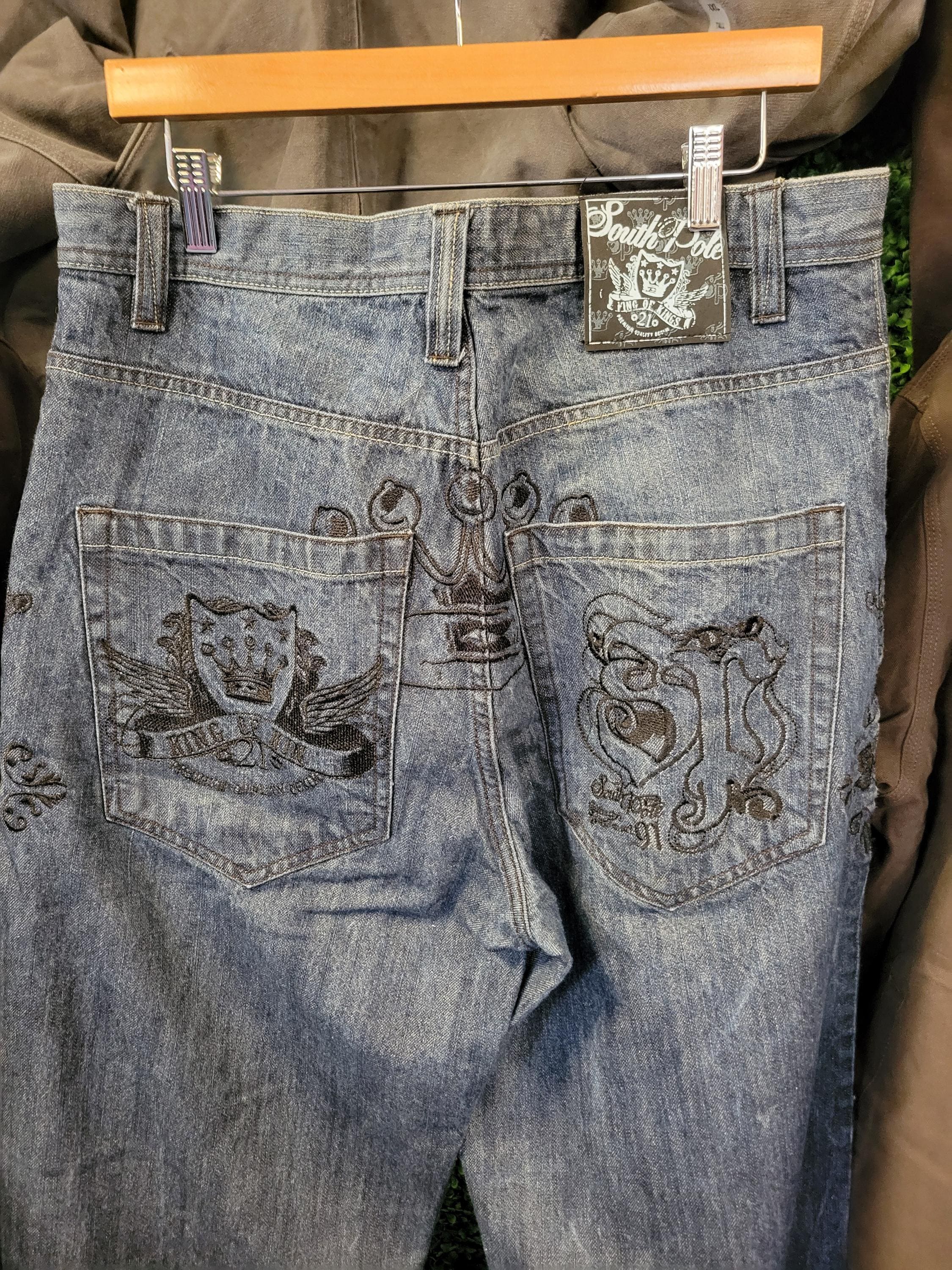 Vtg Y2k SOUTHPOLE EMBROIDERED JEANS Size 36 // Blue Denim Gothic