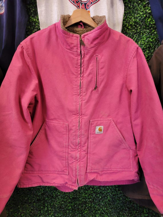 Vtg Y2k CARHARTT WIP SHERPA Jacket Large // Pink Cotton Canvas