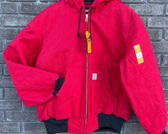 RED J140 CARHARTT Jacket // authentic stock street wear crimson coat j0140 hooded vintage work wear style hoodie nos nwt