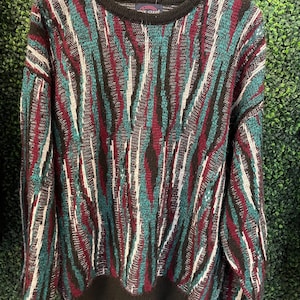 vtg 90s PINE STATE WAVE Sweater X-large // dark red teal white wool minimalist street wear oversized baggy retro vintage knit grunge metal