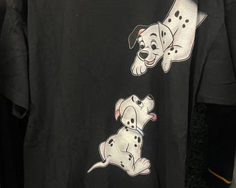 vtg 90s DISNEY PARKS 101 DALMATIANS T-shirt XLarge // vintage black fade cartoon movie casual puppy push cruella Walt Disney park exclusive