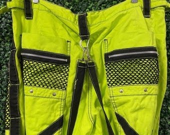 vtg TRIPP NYC RAVE pants xl // neon green cotton and stainless steel emo goth pant baggy wide fit chains Y2K rare vintage 90s bright party