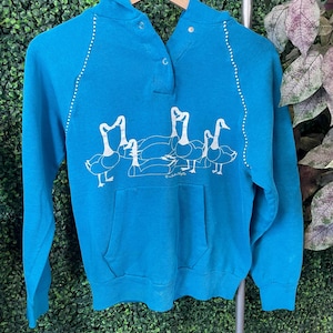Sudadera con capucha de pato vintage de los 80 // Sudadera con capucha de los 70 para niños, pequeña, larga, acogedora, cálida y gruesa, otoño, pájaros coloridos, aire libre, dibujos animados, verano, playa, clásico, bolsillo