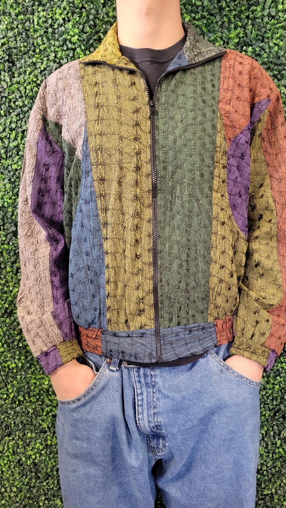 vtg MULTICOLOR HIPPIE PATCHWORK Jacket Medium // … - image 1