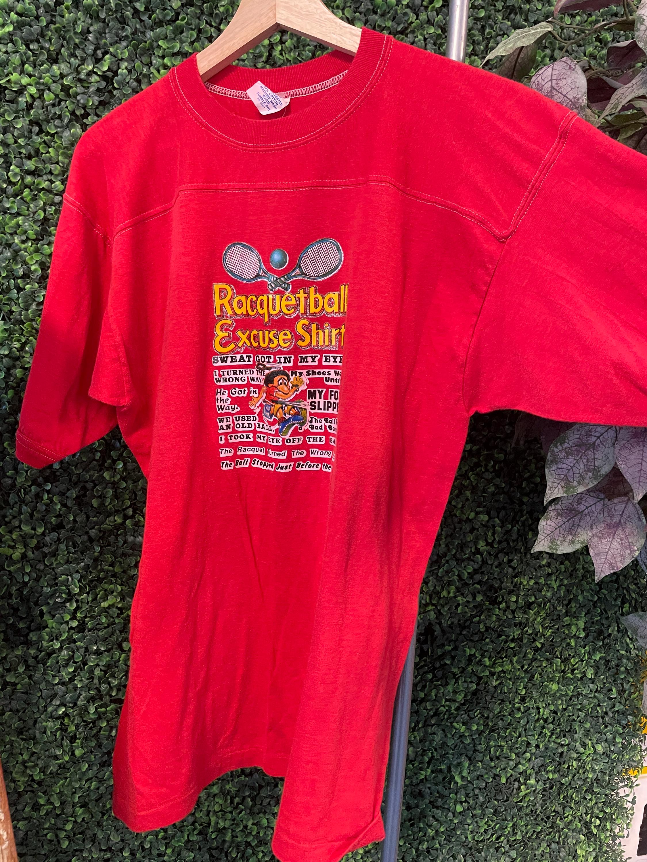 Vtg RACQUETBALL EXCUSE IRON on T-shirt // 70s 80s Vintage Sports