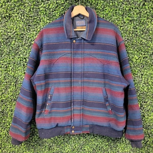 vtg 90s PENDLETON WESTERN JACKET // stripes large aztec pure virgin wool coat winter high grade ranch wear zip up thick coat fall fashion