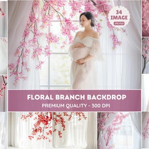 34 FLORAL BRANCH Backdrops Overlays Flower Branch Digital Overlays Maternity Backdrops Overlays Blurred Branch Overlay Photoshop Composite