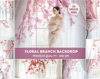 Floral Branch Photography Backdrop: 34 Summer Overlays