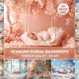 Neugeborenen Backdrop Bundle, Baby rosa Creme Blumen, Frühling Floral zusammengesetzte digitaler Hintergrund, Photoshop Overlays, Studio Hintergrund