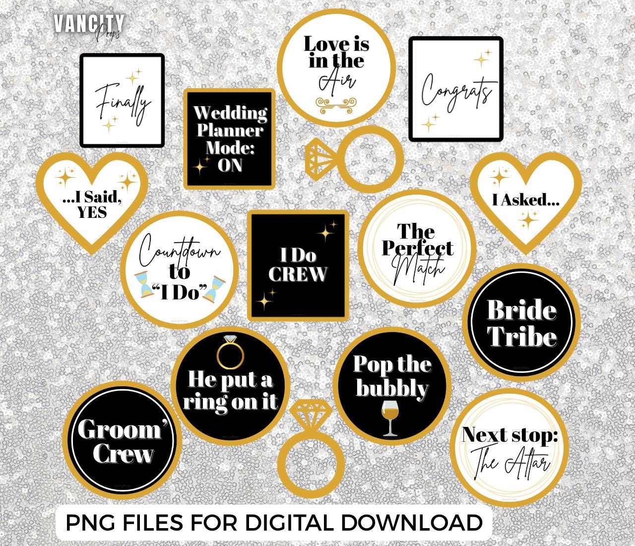 16 Engagement Theme Photo Booth Props | PNG Files | Digital Instant Download | DIY Engagement Props | Printable Photobooth360BoothProps