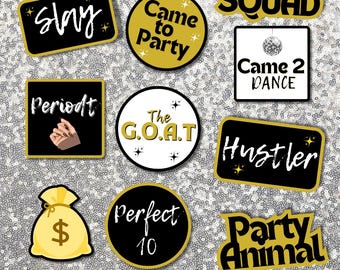 10 Party Theme Photo Booth Props | PNG Files | Digital Instant Download | DIY Party Props | Printable Party Photobooth 360 Booth Props