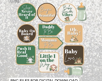 12 Baby Shower Theme Photo Booth Props | PNG Files | Digital Instant Download | DIY BabyShower Props | Printable 360 Photobooth Props