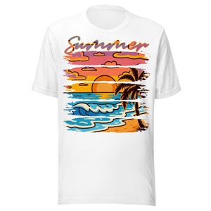Summer Tropical Beach Shirt, Palm Tree Ocean Graphic Tee, Vacation Vibes T-Shirt, Retro Sunset Trendy Summer Shirt, Summer Vibes