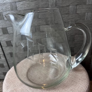 Vintage Etched Glass Pitcher