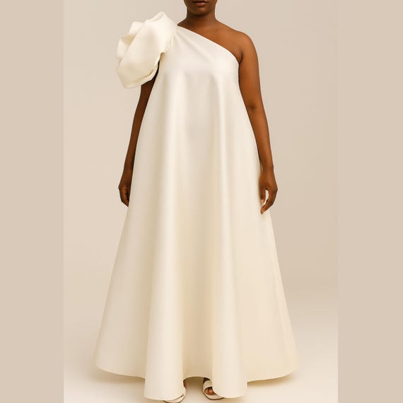 princess polly baby blue dress Luxury One-Shoulder Satin Gown | Custom Made to Order | Elegant A-Line Dress with Statement Bow