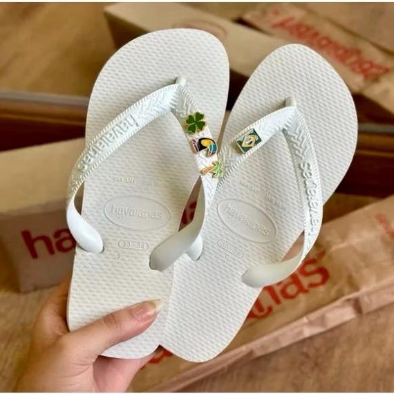 White Brazil Havaianas Flip Flops – Custom Charm Sandals