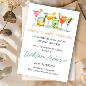 Printable retirement party invitation cocktail | stylish digital invite | customizable Canva template