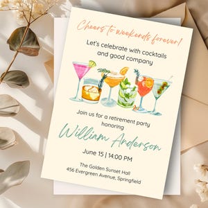 Printable retirement party invitation cocktail | stylish digital invite | customizable Canva template