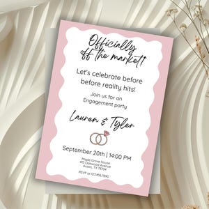 Invitation à une fête de fiançailles amusante, invitation de couple mignon ludique et modifiable, modèle imprimable moderne de toile