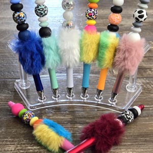 Fuzzy Beaded Pens | Cute Colorful Ballpoint Pens with Beads & Faux Fur | Teacher Gifts, Coworker Gifts, Party Favors, Fun Office Supplies