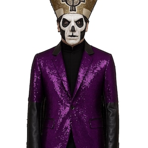 Ghost Band Papa Emeritus Costume | Purple Sequin Blazer Gothic Rock Jacket | Ghost Rite Cosplay Stage Outfit | Halloween Papa Gift Blazer