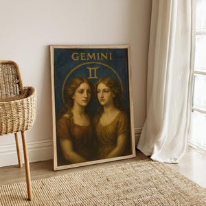 Gemini Zodiac Wall Art Printable | Gemini Oil Painting Astrology Print | Digital Download Gemini Poster | Twin Star Sign Art for Home Decor