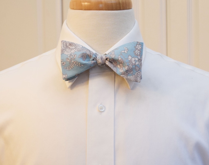Bow Tie, Liberty of London pale blue/white/brown Cambridge Lace design, groomsmen/groom bow tie, wedding bow tie, tuxedo accessory