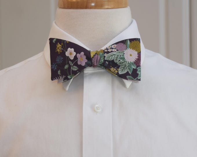 Rifle Paper Co. Floral Bow Tie: Dahlia, aubergine, lavender, green, Wedding