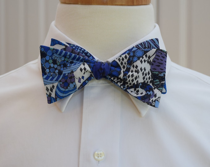 Bow Tie, Liberty of London cobalt blues/ivory/navy blue abstract Fornasetti Forest bow tie, groom/groomsmen bow tie, wedding bow tie