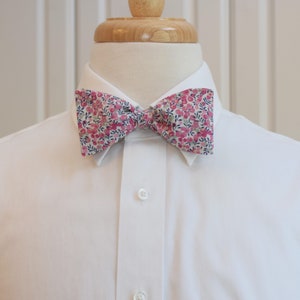 Mens Bow Tie, Liberty of London, pinks/gray/navy Wiltshire Buds bow tie, groomsmen/groom bow tie, wedding bow tie, easter, spring wedding
