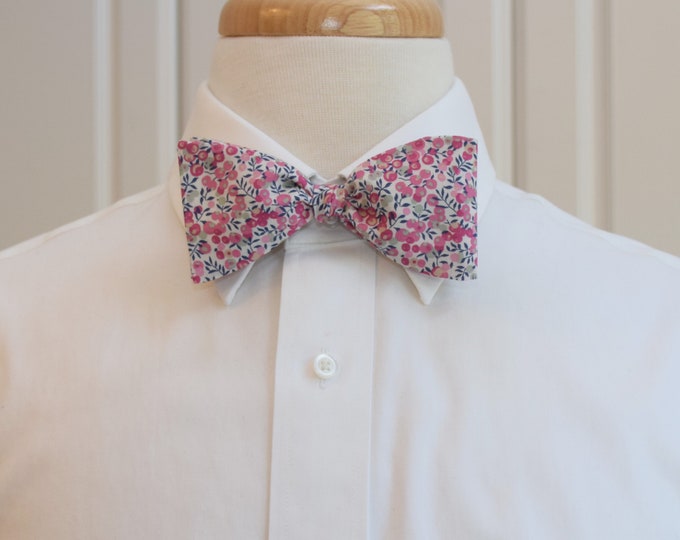 Mens Bow Tie, Liberty of London, pinks/gray/navy Wiltshire Buds bow tie, groomsmen/groom bow tie, wedding bow tie, easter, spring wedding