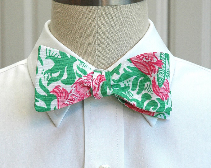 Bow Tie, cockatoos, pink/green print, parrot bow tie, bird bow tie, wedding bow tie, groom/groomsman bow tie, bird lover, retro