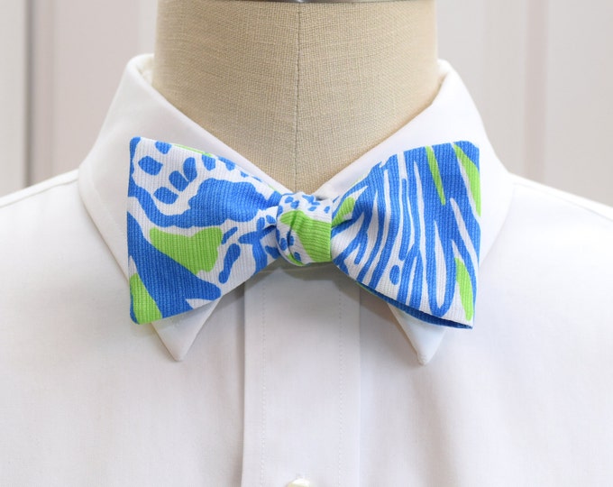 Bow Tie, lime green/royal blue, wedding bow tie, groom bow tie, prom/formals bow tie, coral reef design print, beach wedding, Florida